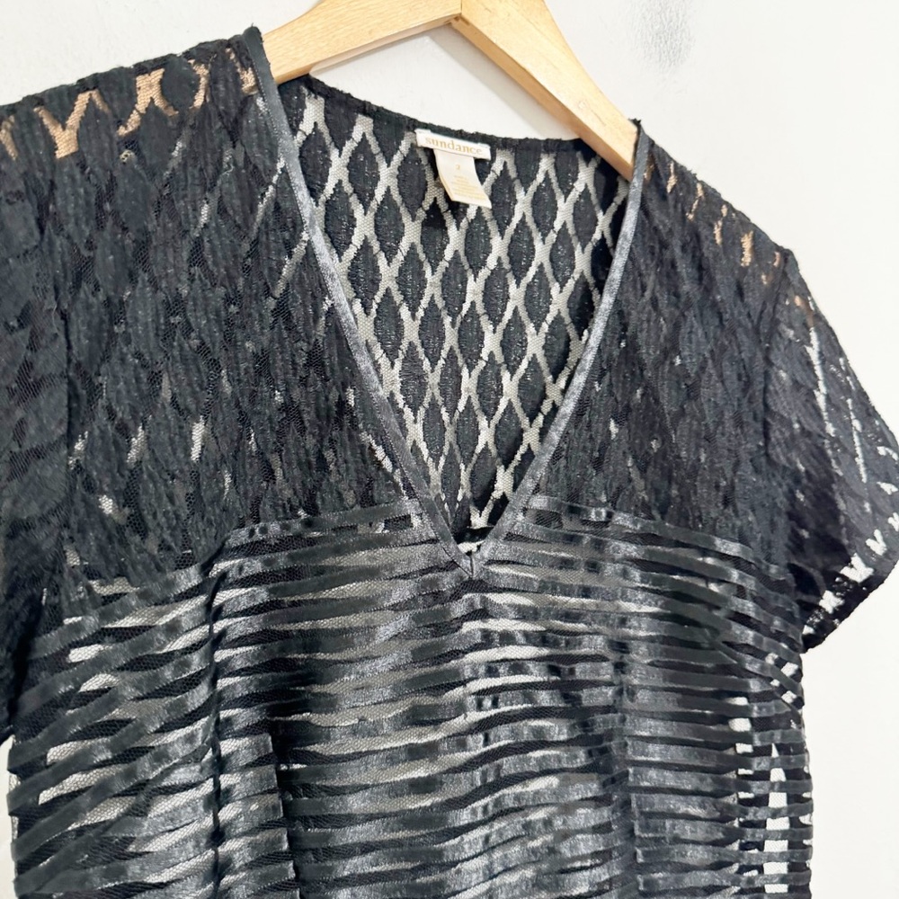 Sundance Black V Neck Sheer Lace Dress 2 - Picture 3 of 10